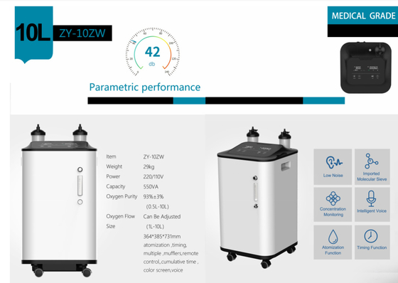 SGS 96% Kemurnian Mesin Oksigen Aliran Tinggi 10 Liter Mesin Oksigen O2